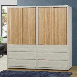 【MUNA 家居】莫托斯6.4X7尺鋼刷白雙色推門衣櫥(衣櫃 收納櫃 櫥櫃 衣櫥)