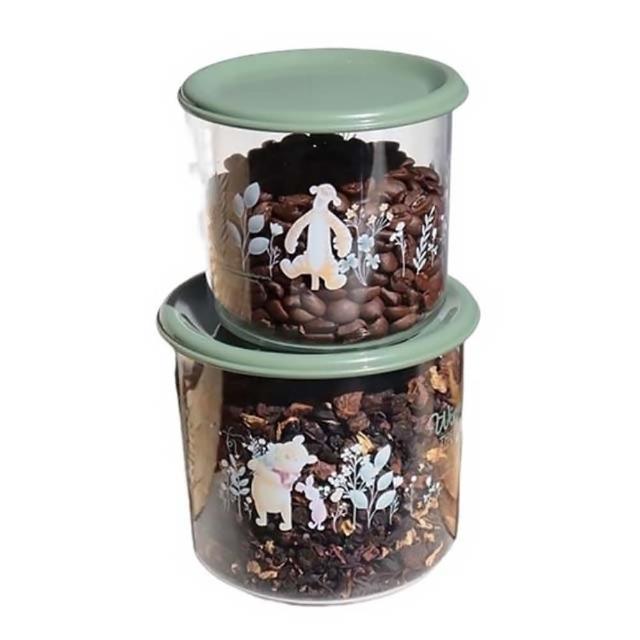 【小禮堂】Disney 迪士尼 小熊維尼 塑膠保鮮罐2入組 《綠蓋款》(平輸品)