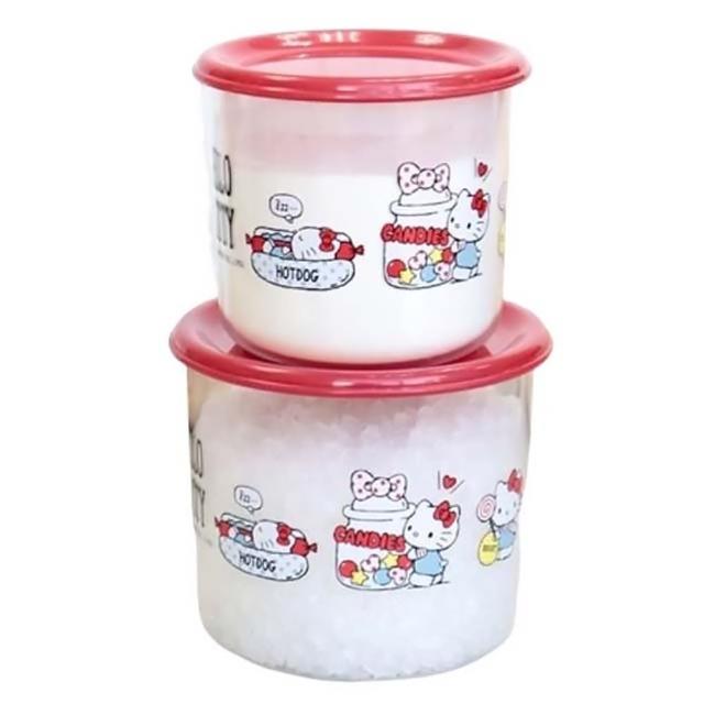 【小禮堂】HELLO KITTY  塑膠保鮮罐2入組 《紅蓋款》(平輸品) 凱蒂貓