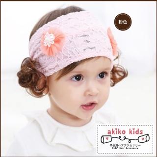 【Akiko Sakai】可愛捲捲假髮造型花朵蕾絲0-4歲寶寶髮帶 -粉色(生日 送禮 禮物)