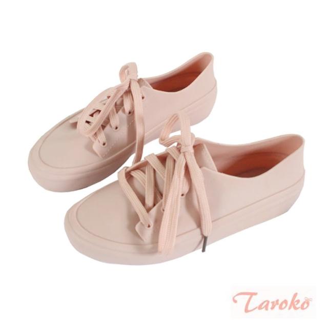 【Taroko】簡約風格素色厚底綁帶雨鞋(4色可選)