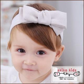 【Akiko Sakai】可愛蝴蝶結造型棉麻布料0.3-18個月寶寶髮帶(米白條紋)