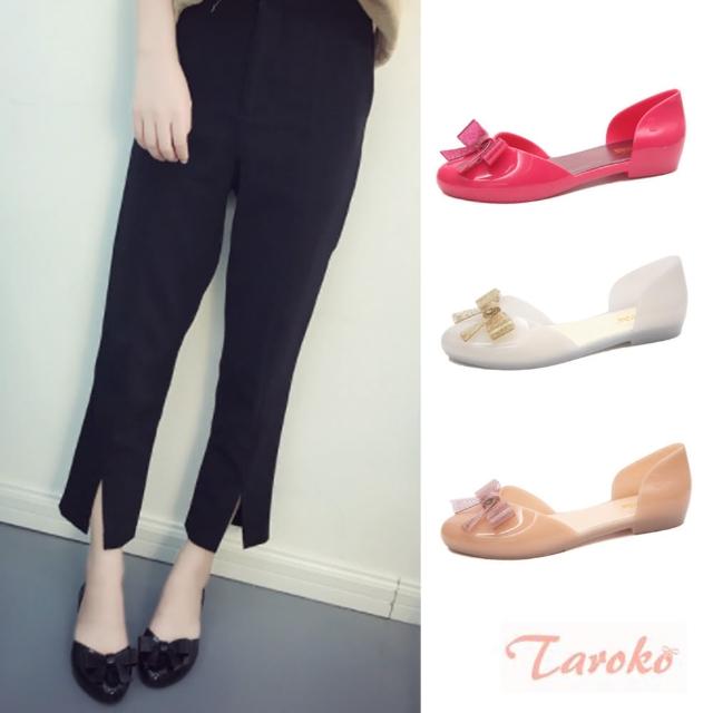 【Taroko】輕甜女孩蝴蝶結透明平底涼鞋(4色可選)