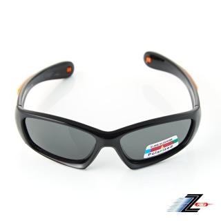 【Z-POLS】兒童款矽膠軟質彈性壓不壞 Polarized寶麗來偏光抗UV400太陽眼鏡ZP81黑橘配色(鏡腳可變身眼鏡繩)