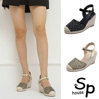 【Sp house】魅力閃耀包頭一字帶坡跟休閒涼鞋(2色可選)