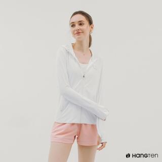 【Hang Ten】女裝-恆溫多功能-方格提織涼感防曬彈力連帽外套(白)
