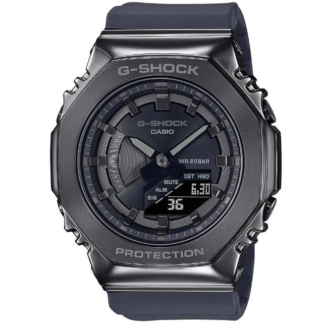 【CASIO 卡西歐】G-SHOCK 金屬時尚八角髮絲紋雙顯錶(GM-S2100B-8A/速)