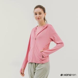 【Hang Ten】女裝-恆溫多功能-方格提織涼感防曬彈力連帽外套(粉)