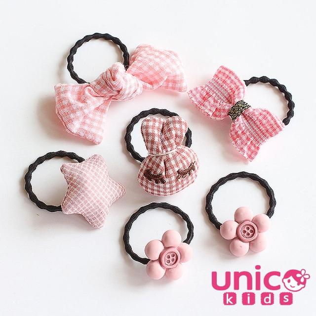 【UNICO】兒童 粉色免子蝴蝶結星星花朵造型髮圈6入組(髮飾/配件/聖誕)