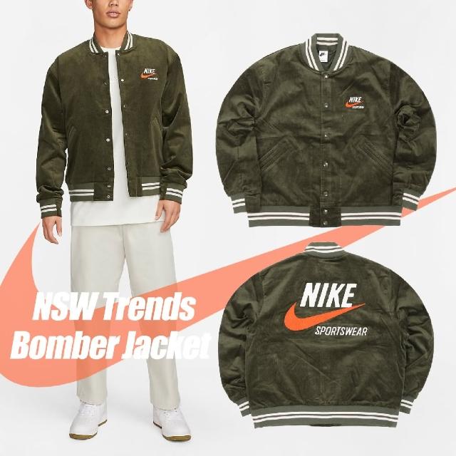 NIKE 耐吉】棒球外套NSW Trends Bomber 男款燈芯絨綠復古寬鬆刺繡大