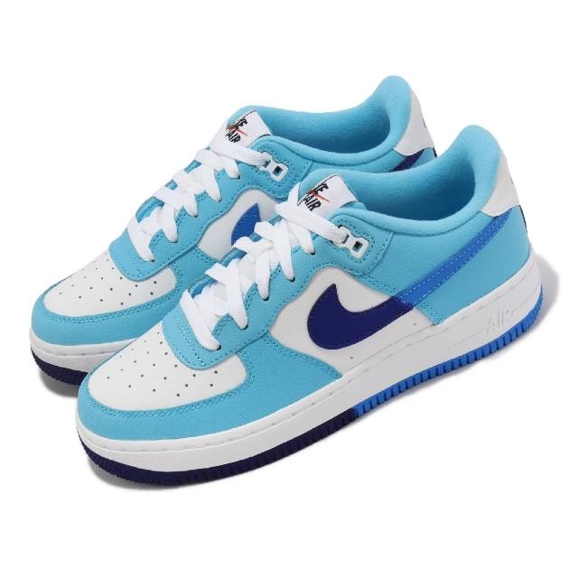 【NIKE 耐吉】休閒鞋Air Force 1 LV8 2 GS 女鞋大童鞋白藍皮革AF1