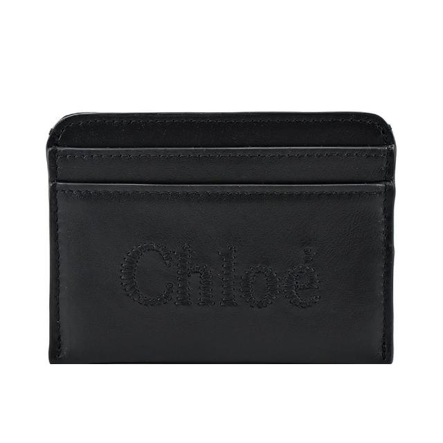 【Chloe’ 蔻依】Sense 經典壓印 LOGO 小牛皮卡片夾(黑色)