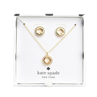 【KATE SPADE】KATE SPADE The Spade Pave簍空黑桃LOGO設計滾邊鑽鑲飾項鍊穿式耳環禮盒(金)
