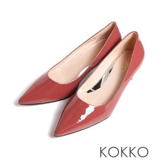 【KOKKO 集團】簡約大方亮漆皮尖頭低跟包鞋(酒紅色)
