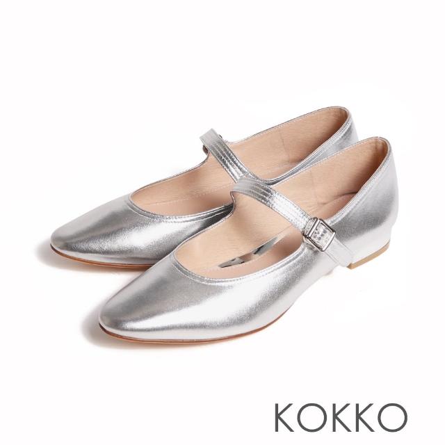 【KOKKO 集團】KOKKO甜美秀氣瑪莉珍羊皮舒弧低跟鞋(銀色)