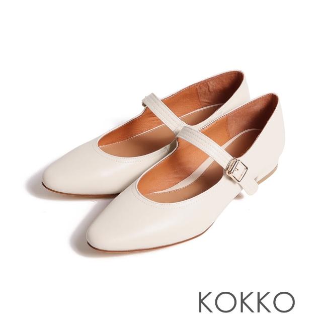 【KOKKO 集團】KOKKO甜美秀氣瑪莉珍棉羊皮舒弧低跟鞋(白色)