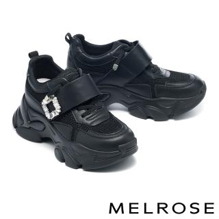 【MELROSE】美樂斯 率性時尚大方釦拼接牛皮老爹厚底休閒鞋(黑)