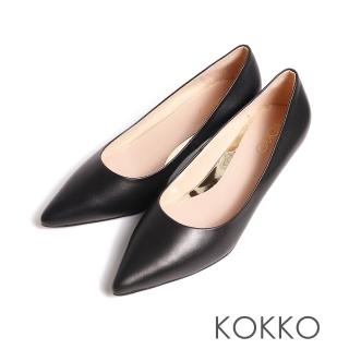 【KOKKO 集團】簡約大方綿羊皮尖頭低跟包鞋(黑色)