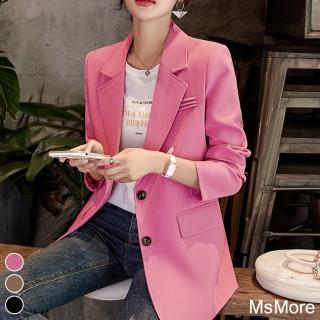 【MsMore】短版西裝外套休閒氣質寬鬆設計高級感復古長袖西服#118924(黑/粉紅/咖)