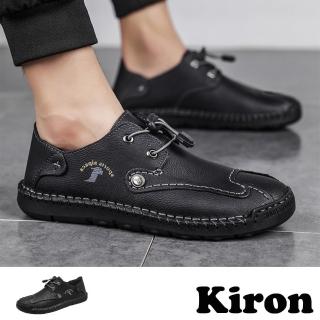 【Kiron】縫線休閒鞋/手工縫線個性束帶時尚復古休閒鞋-男鞋(黑)
