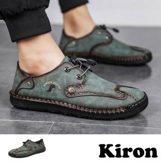【Kiron】縫線休閒鞋/手工縫線個性束帶時尚復古休閒鞋-男鞋(綠)