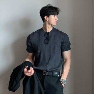 【Pure 衣櫃】韓系型男百搭彈力短袖針織衫(設計感/雅痞/KDTY-D603)