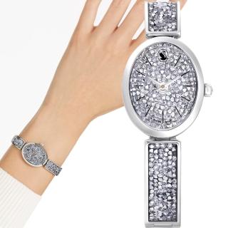 【SWAROVSKI 施華洛世奇】Crystal Rock Oval 優雅時尚手錶(5656881 銀灰色)