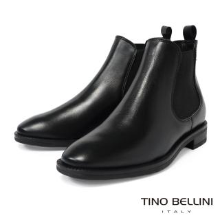 【TINO BELLINI 貝里尼】歐洲進口牛皮經典切爾西平底短靴FWMV012(黑)