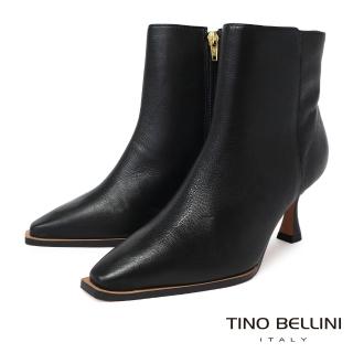 【TINO BELLINI 貝里尼】巴西進口牛皮側拉鍊尖頭細跟短靴FWOV023(黑)
