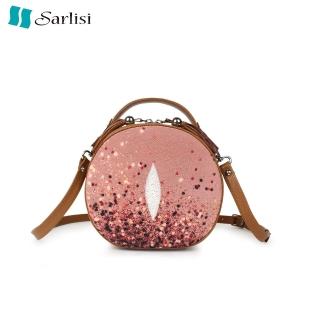 【Sarlisi】泰國進口斜背包新款珍珠魚皮真皮女包輕奢斜挎包手提小圓包