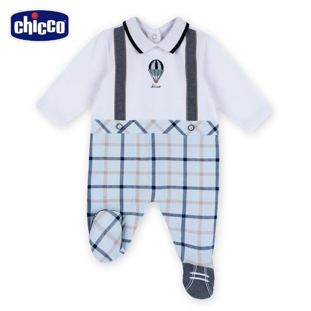 【Chicco】23-熱氣球小象-有領假吊帶+格紋後開長袖兔裝