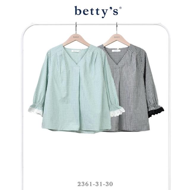 【betty’s 貝蒂思】V領袖口蕾絲格紋長袖上衣(共二色)