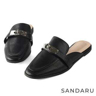 【SANDARU 山打努】穆勒鞋 立體鎖扣紳士低跟拖鞋(黑)