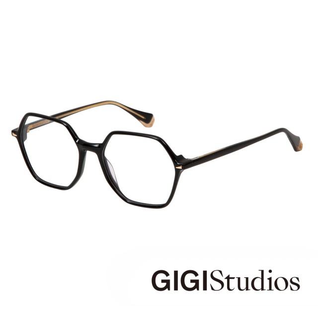 【GIGI Studios】俐落多邊形金飾光學眼鏡(黑 - RITA-6619/1)