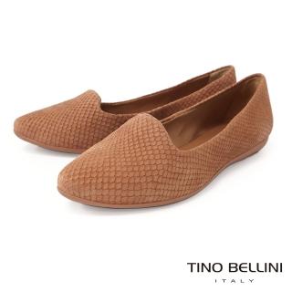【TINO BELLINI 貝里尼】巴西進口牛皮壓紋尖楦舒足平底鞋FWBT031(米)