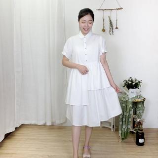 【Hana Mokuba】花木馬日系女裝襯衫式不對稱層次裙襬氣質洋裝(洋裝)