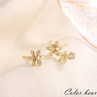 【卡樂熊】S925銀針鑲鑽不對稱花朵造型耳環飾品(S925耳環)
