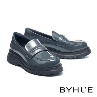【BYHUE】質感個性牛漆皮光感軟芯樂福厚底鞋(灰)