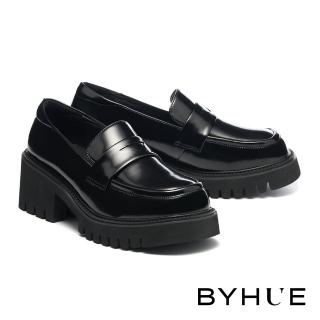 【BYHUE】質感復古學院系純色軟芯便仕方頭樂福厚底鞋(黑)