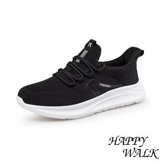 【HAPPY WALK】寬楦健步鞋 透氣健步鞋/寬楦舒適透氣飛織拼接休閒健步鞋(黑)