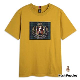 【Hush Puppies】男裝 T恤 學院風刺繡狗短袖T恤(深黃 / 34111101)