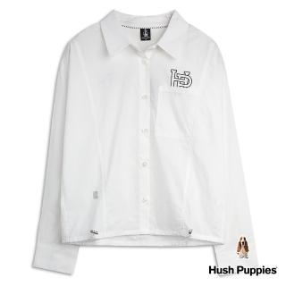 【Hush Puppies】女裝 襯衫 簡約品牌印花短版抽繩襯衫(米白 / 34212102)