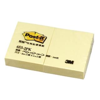 【3M】利貼 可再貼便條紙 黃色 38x50mm（2本 /小包）12小包 /組 653-2PK