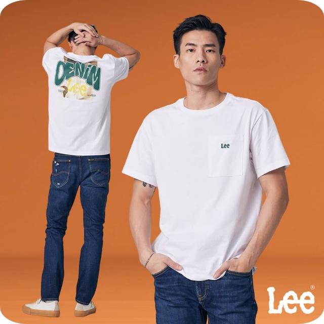 【Lee 官方旗艦】男裝 短袖T恤 / 背後塗鴉 Denim Lee 經典白 舒適版型(LB302070K14)