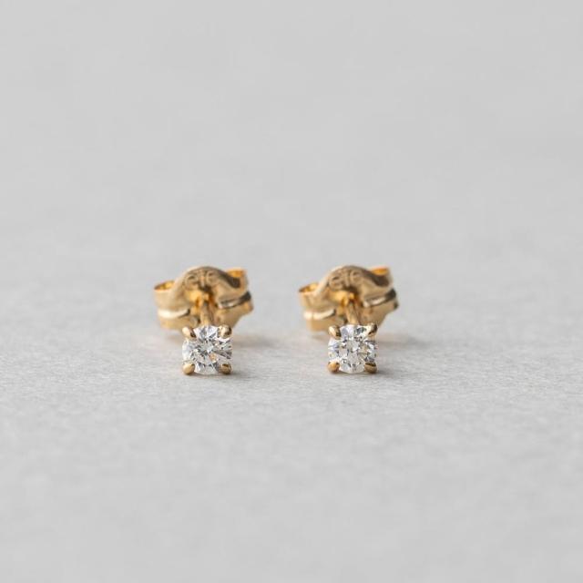 【ete】K18 經典單鑽爪鑲鑽石耳環-0.10ct(金色 玫瑰金色)