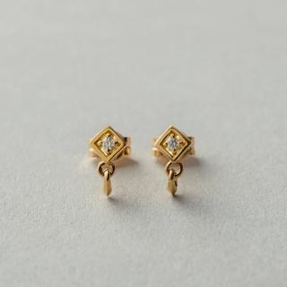 【ete】K18YG 菱形鑽石耳環(金色)