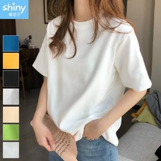 【Shiny 藍格子】素面圓領短袖T恤上衣 V3602 現+預(女裝)