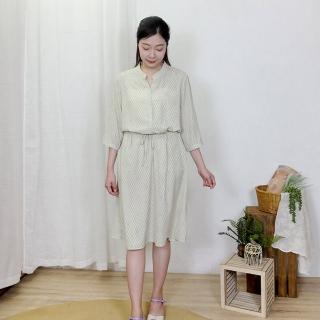 【Hana Mokuba】花木馬日系女裝襯衫式綁帶收腰印花雪紡洋裝(洋裝)