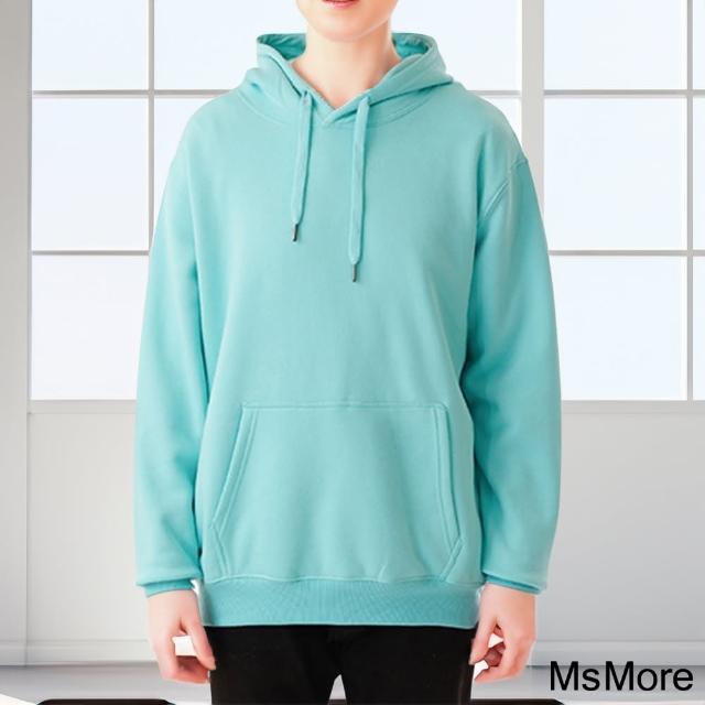 【MsMore】SGS認證抗寒保暖連帽T前置口袋長袖百搭短版上衣-橄欖綠/藍/藍灰#118847