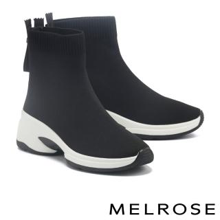 【MELROSE】美樂斯 極簡舒適飛織布後拉鍊厚底高筒休閒鞋(黑)